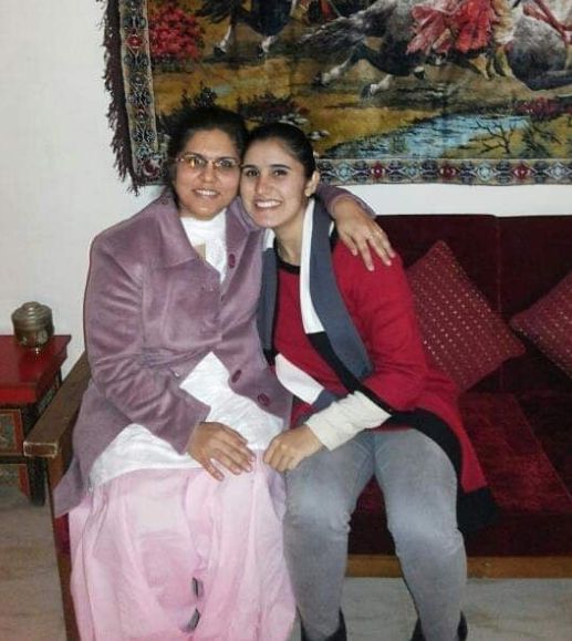 Srishti Sudhera with her mother