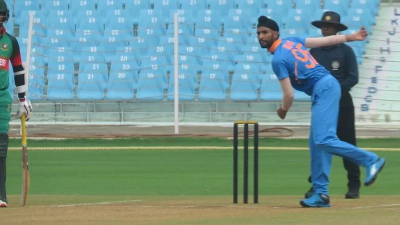 Harpreet Brar bowling for India U-23 team