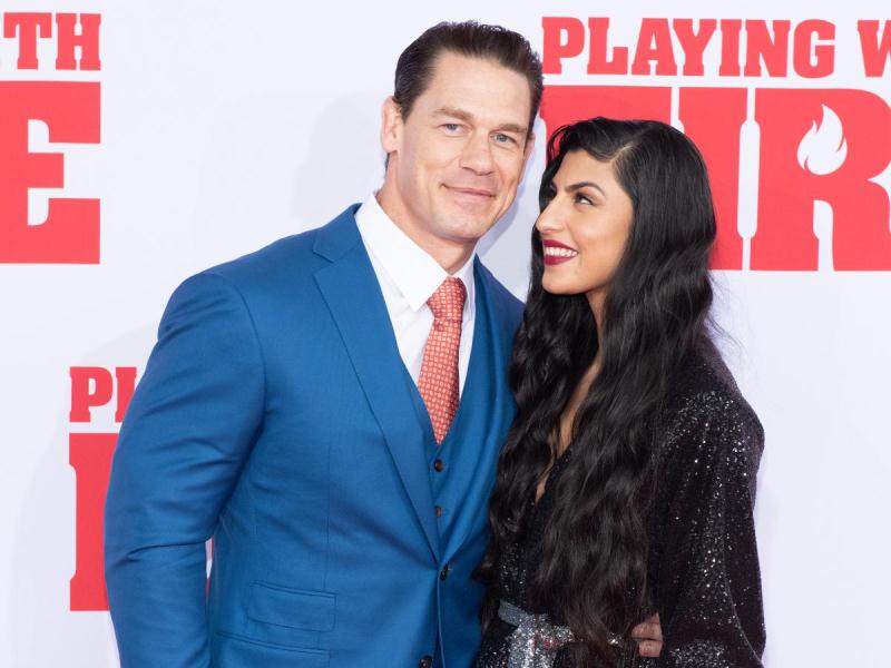 Shay Shariatzadeh with John Cena at the premiere of 'Playing with Fire'
