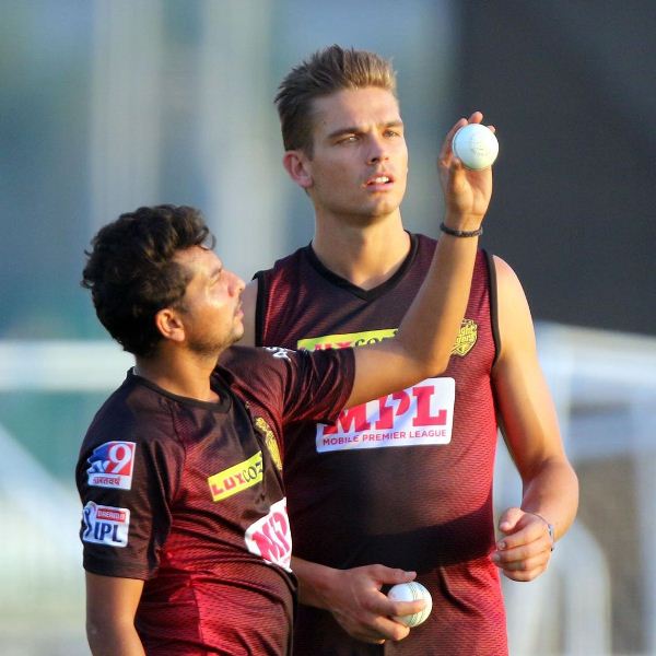 Chris Green getting bowling form tips from Kuldeep Yadav during practice sessions