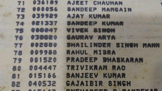 Gaurav Arya's name in the SSB final 1992 result list
