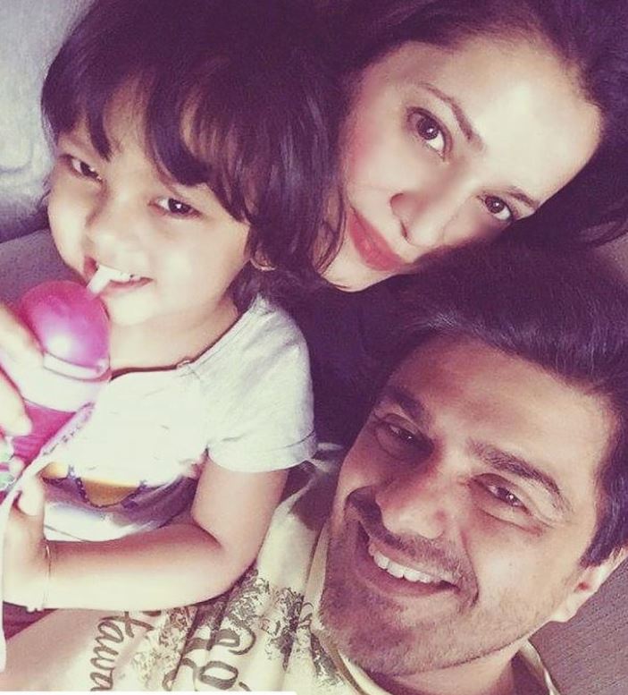 Neelam Kothari with her husband and daughter