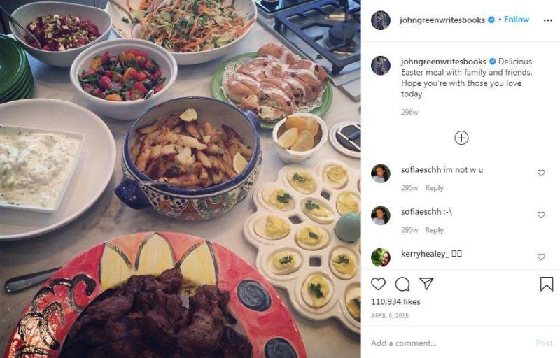 John Green's instagram post of enjoying non-vegetarian meal