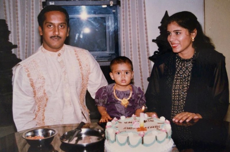 Childhood picture of Niharika Nm with her parents