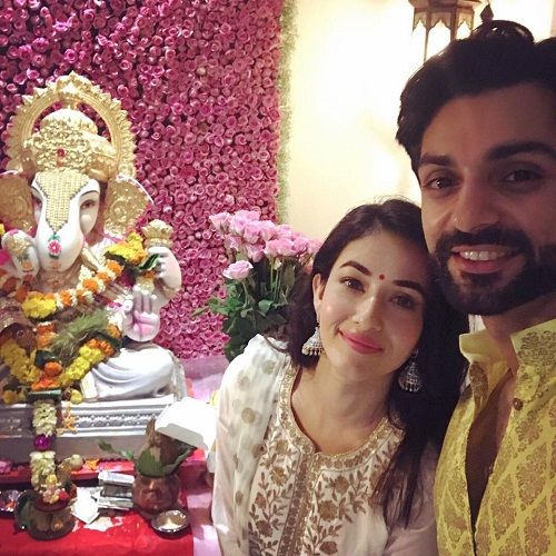Aditi Budhathoki and Karan Wahi with Lord Ganesha's idol