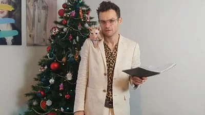 Kamil Wodka with his pet cat