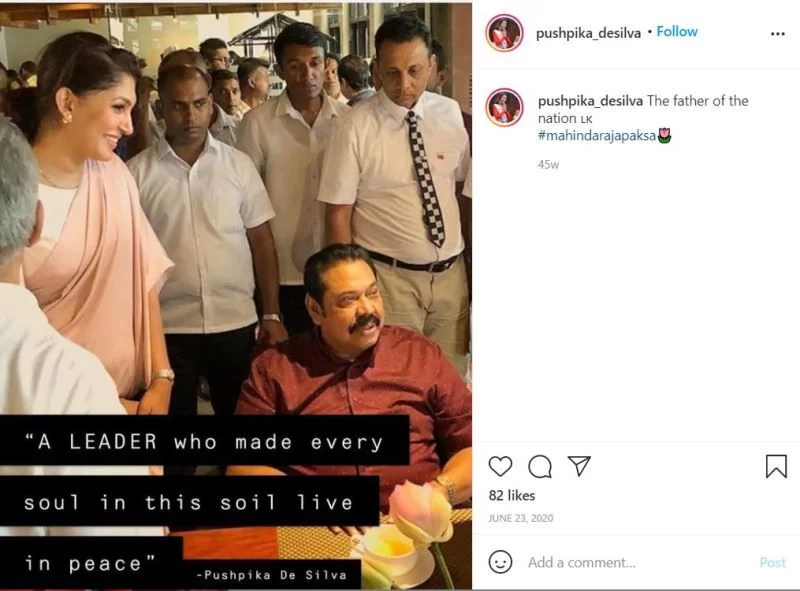 Pushpika De Silva praising the leader Mahindarajaparakash