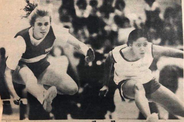 Sian Proctor during a track and field competition in her school days