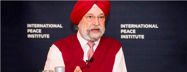 Hardeep Singh Puri during a talk session at the International Peace Institute (IPI)